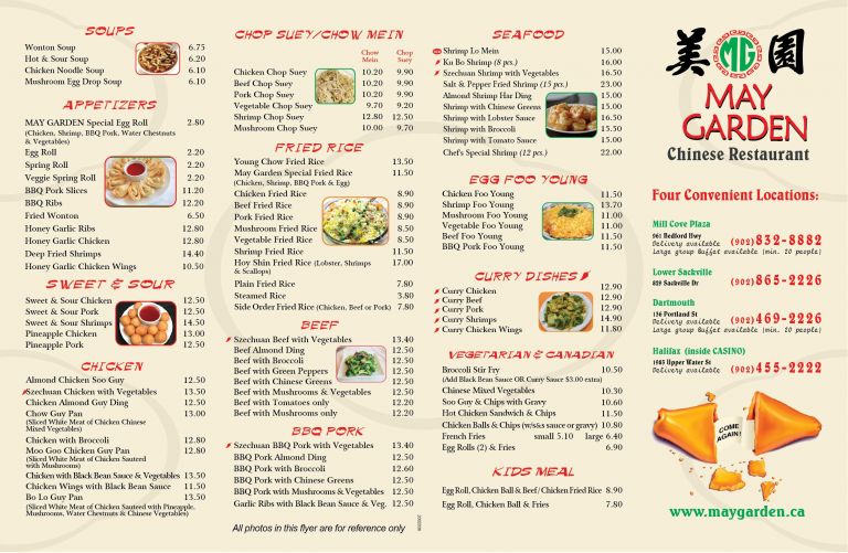 Menu - May Garden Chinese Restaurant